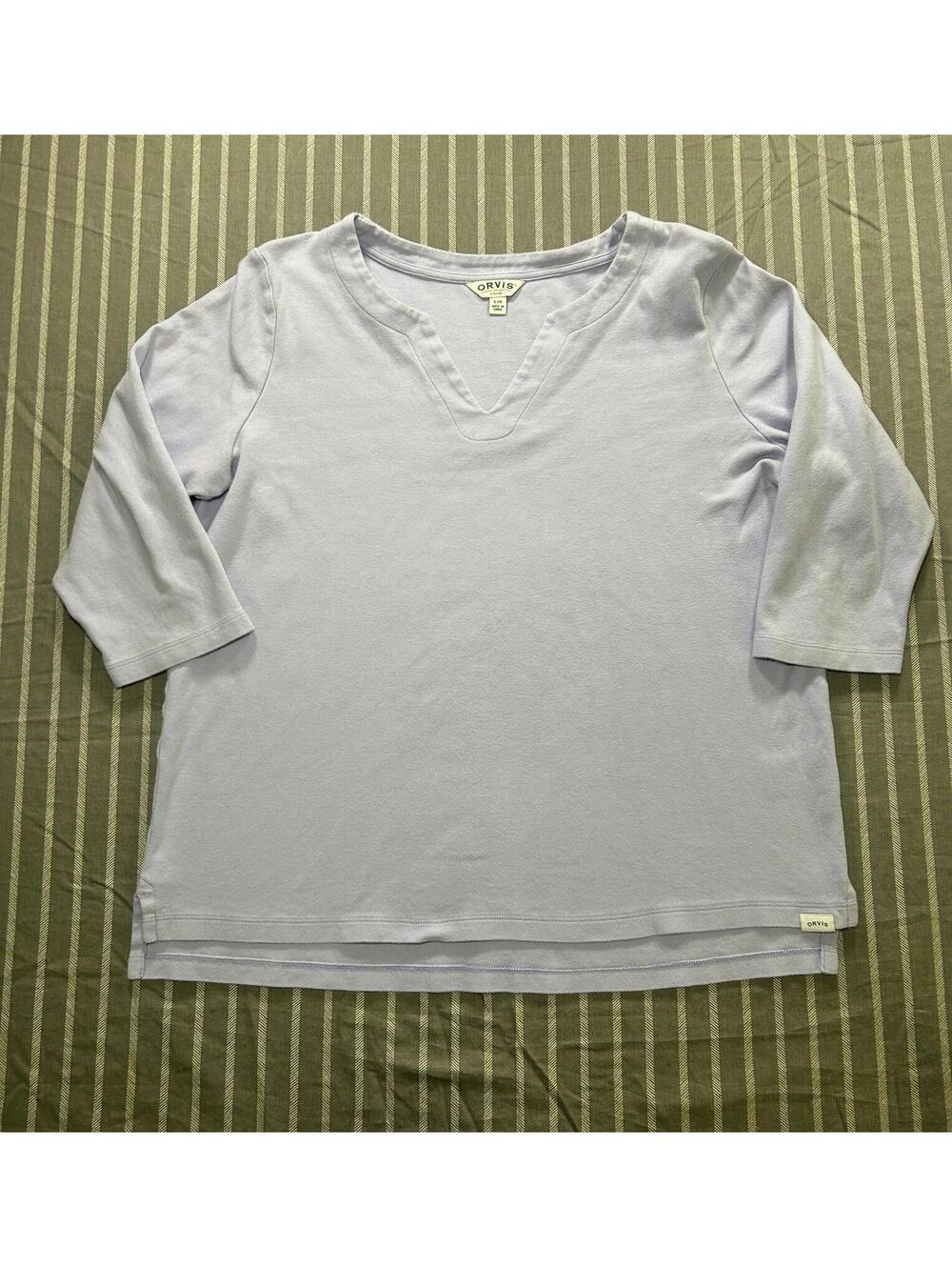 Orvis Womens Classic Collection V-neck Pullover 3/4 Sleeve Top Lavender Size L